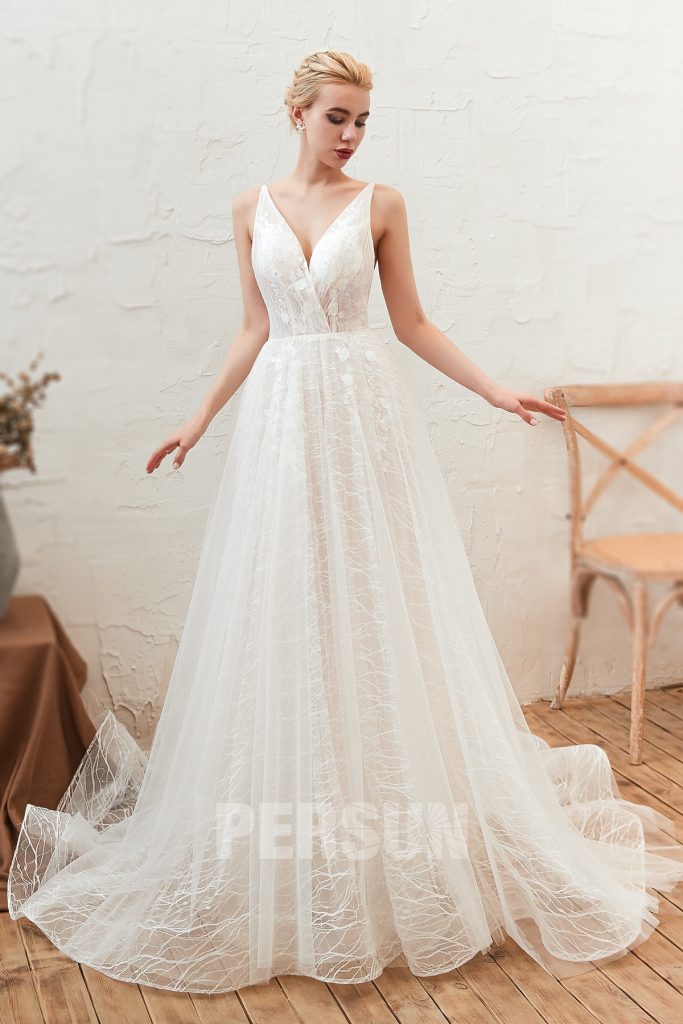 Robe de mariée ligne A en dentelle 